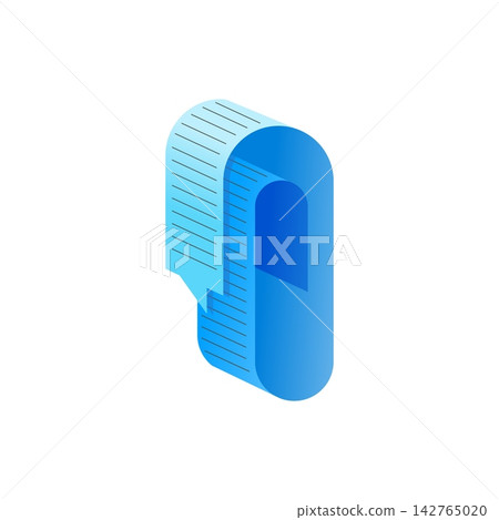 Isometric Abstract Blue Paper Scroll Illustration Representing Digital Document and Information Flow Isometric Abstract Blue Paper Scroll Illustration Representing Digital Document and Information Flow 142765020