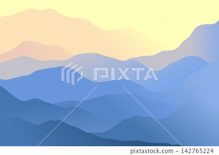 Layered Mountain Gradient Landscape in Blue, Gray, and Peach under Pale Yellow Sky Layered Mountain Gradient Landscape in Blue, Gray, and Peach under Pale Yellow Sky 142765224