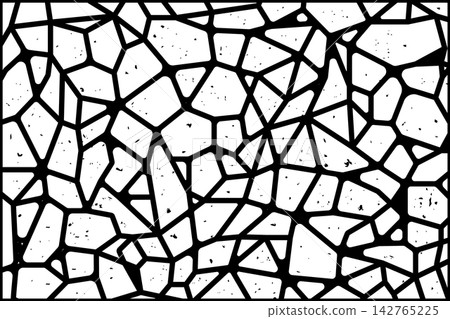 Cracked clay ground Black and White Polygon Mosaic Pattern with Irregular Geometric Fragmentation Cracked clay ground Black and White Polygon Mosaic Pattern with Irregular Geometric Fragmentation 142765225