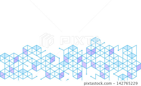 Isometric Cube Grid with Blue Outlines and Gradient Shading in Modern Abstract Background Isometric Cube Grid with Blue Outlines and Gradient Shading in Modern Abstract Background 142765229