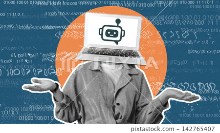 Discussion about fake news in the digital age shows a person with a computer for a head Discussion about fake news in the digital age shows a person with a computer for a head 142765407