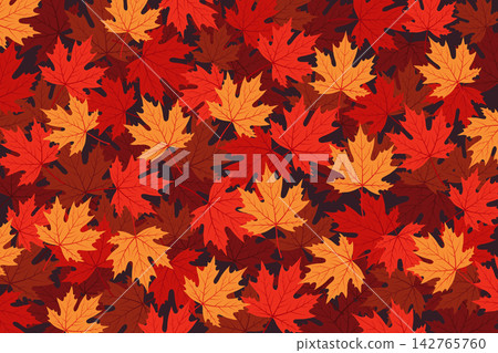 Autumn Maple Leaves Seamless Pattern in Warm Red, Orange, and Brown Tones Autumn Maple Leaves Seamless Pattern in Warm Red, Orange, and Brown Tones 142765760