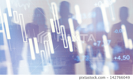Stock exchange trading chart shows market activity with traders in the background Stock exchange trading chart shows market activity with traders in the background 142766049