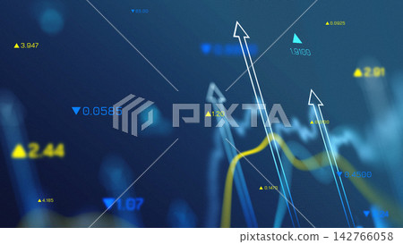 Growth of dollar currency through graph trends on a blue background showing upward movement Growth of dollar currency through graph trends on a blue background showing upward movement 142766058