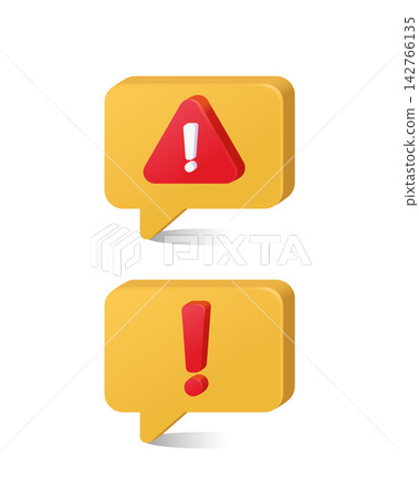 Yellow Speech Bubbles with Red Warning and Alert Symbols 142766135