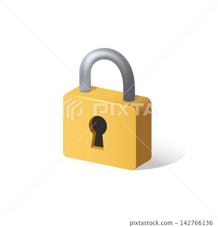 Isometric Yellow Padlock with Silver Shackle and Central Keyhole Isometric Yellow Padlock with Silver Shackle and Central Keyhole 142766136