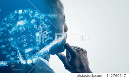 Thinking man and digital network concept Thinking man and digital network concept 142766347