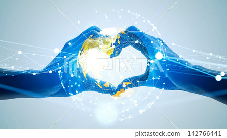 Global network concept with woman making a heart with her hands Global network concept with woman making a heart with her hands 142766441
