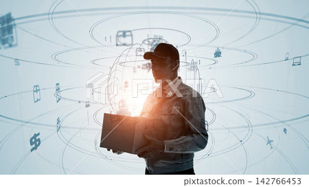 Delivery man and logistics technology concept Delivery man and logistics technology concept 142766453