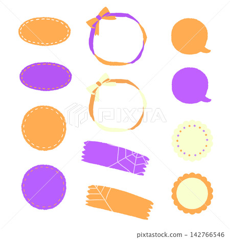 Halloween-colored hand-drawn frame, icon, and speech bubble set Halloween-colored hand-drawn frame, icon, and speech bubble set 142766546