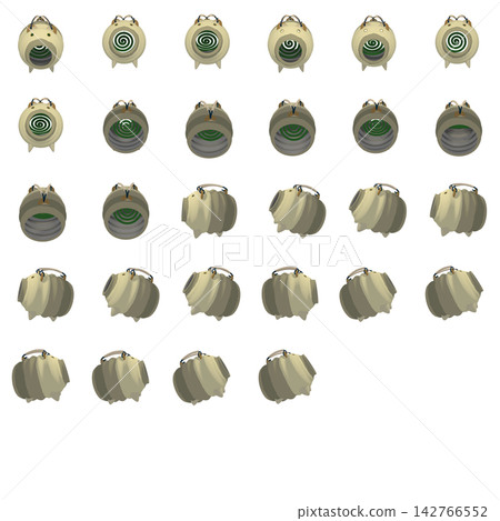 Sprite Sheet [7-panel comic strip featuring a pig-shaped mosquito coil holder that walks forward, backward, left, and right; 4 sets] (See profile for details) 142766552