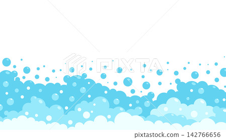 Stylized illustration of blue bubbles and foam rising against a white background Stylized illustration of blue bubbles and foam rising against a white background 142766656