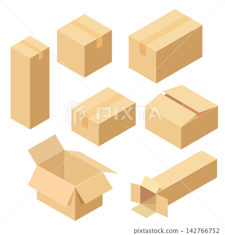 Isometric Cardboard Boxes in Multiple Shapes and States for Packaging Design Isometric Cardboard Boxes in Multiple Shapes and States for Packaging Design 142766752