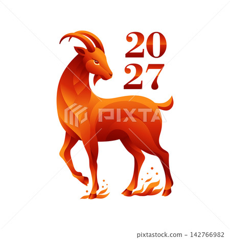 Fiery Orange Red Goat Zodiac happy new year 2027 Illustration 142766982