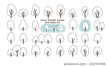 Simple hand-drawn tree vector line art illustration set (with white base color) Simple hand-drawn tree vector line art illustration set (with white base color) 142767466