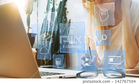 Engaging in e learning activities at home while using a laptop and digital resources Engaging in e learning activities at home while using a laptop and digital resources 142767504
