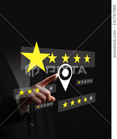 Digital rating display with user interacting on screen Digital rating display with user interacting on screen 142767866
