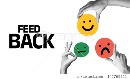 Feedback symbols displayed with hands showing expressions in a clear design Feedback symbols displayed with hands showing expressions in a clear design 142769321