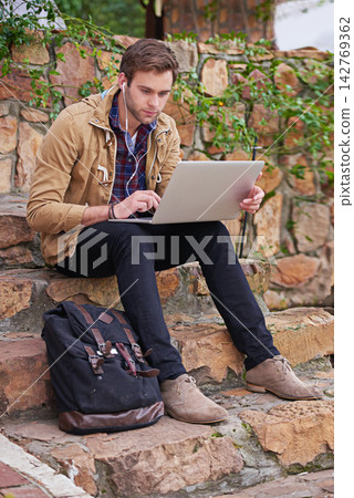 Student, thinking and typing for research paper, education and learning for phd on laptop. Man, email and browsing for college application or bursary, social life and campus or university studies Student, thinking and typing for research paper, education and learning for phd on laptop. Man, email and browsing for college application or bursary, social life and campus or university studies 142769362