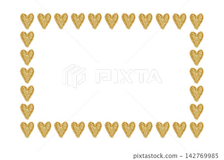 [Yellow heart horizontal frame] Hand embroidered illustration material 142769985