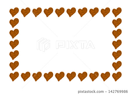 [Yellow heart horizontal frame] Hand embroidered illustration material 142769986