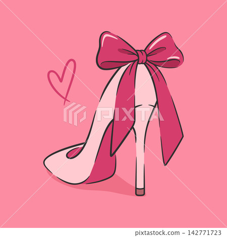 High Heel Vector Illustration. Pink High Heel Illustration. Elegant High Heel Shoe with Bow on Pink Background for Fashion, Glamour, Feminine Style, Boutique, Party, Wedding, Accessory Design High Heel Vector Illustration. Pink High Heel Illustration. Elegant High Heel Shoe with Bow on Pink Background for Fashion, Glamour, Feminine Style, Boutique, Party, Wedding, Accessory Design 142771723