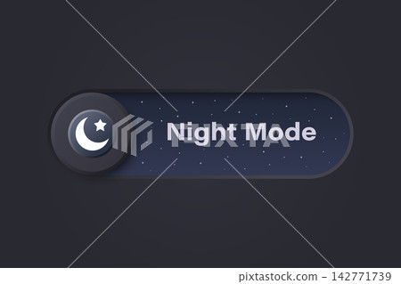 Night Mode Toggle Vector Illustration. Dark Toggle Switch. Night Mode Button with Moon Icon on Black Background for App Interface, User Interface, Mobile Design, Dashboard, Website, Modern UX 142771739