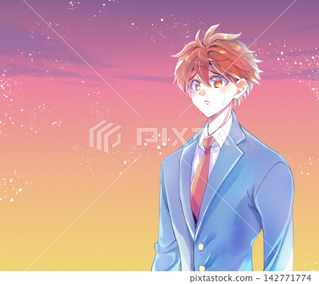 A male student in a blazer, tears, twilight. A male student in a blazer, tears, twilight. 142771774