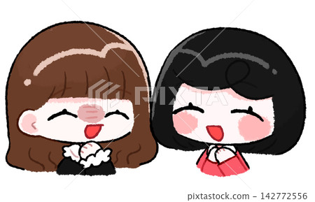 An illustration of two women who appear to be friends but are actually rivals—a frenemy. An illustration of two women who appear to be friends but are actually rivals—a frenemy. 142772556