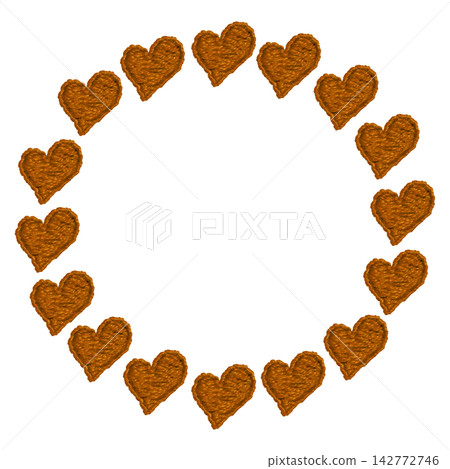 [Yellow heart-shaped round frame] Hand-embroidered illustration material 142772746