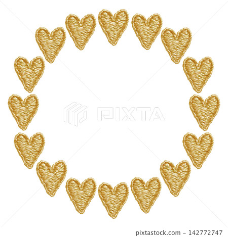 [Yellow heart-shaped round frame] Hand-embroidered illustration material 142772747