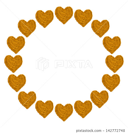 [Yellow heart-shaped round frame] Hand-embroidered illustration material 142772748