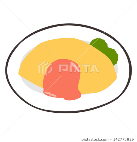 一張蛋包飯的插圖,盛放在盤子裡。 一張蛋包飯的插圖,盛放在盤子裡。 142773959