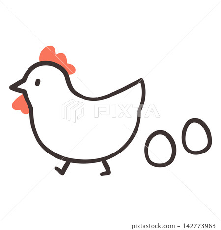 Cute hand-drawn illustration of a chicken and egg Cute hand-drawn illustration of a chicken and egg 142773963