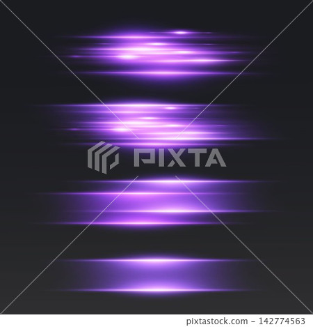 Abstract purple glowing light streaks creating a dynamic horizontal motion effect Abstract purple glowing light streaks creating a dynamic horizontal motion effect 142774563