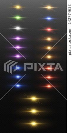 Various bright light beams and lens flares offering digital overlay elements 142774638
