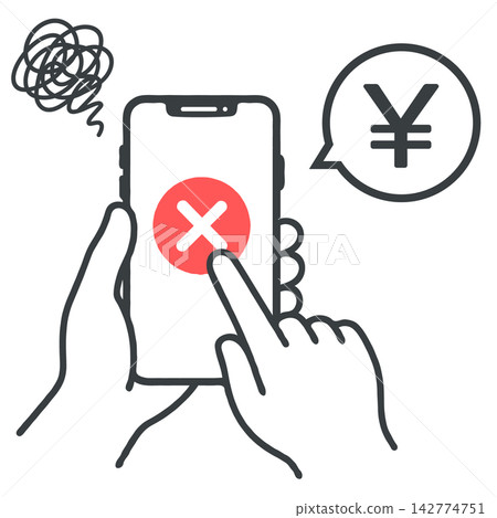 An illustration of a failed cashless payment attempt using a smartphone. An illustration of a failed cashless payment attempt using a smartphone. 142774751