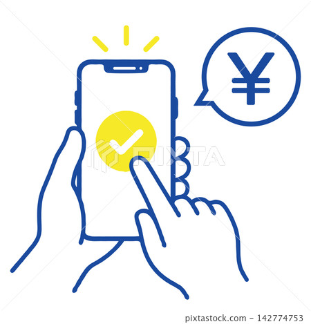 Illustration of a successful cashless payment using a smartphone. Illustration of a successful cashless payment using a smartphone. 142774753