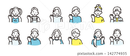 簡單插圖:一組不同年齡的男孩和女孩的向量圖標,他們緊握拳頭,擺出堅定的姿勢。 簡單插圖:一組不同年齡的男孩和女孩的向量圖標,他們緊握拳頭,擺出堅定的姿勢。 142774935