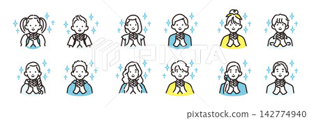 Simple illustration: A set of vector icons of boys and girls of various ages with sparkling eyes full of anticipation. Simple illustration: A set of vector icons of boys and girls of various ages with sparkling eyes full of anticipation. 142774940