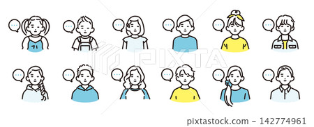 Simple Illustrations: A set of vector icons of boys and girls of various ages with expressionless faces. 142774961