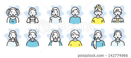 Simple illustration set of icons of shocked boys and girls of various ages (vector illustration) Simple illustration set of icons of shocked boys and girls of various ages (vector illustration) 142774966