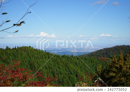 從登山步道觀景台上看到的景色；遠處是筑波山。 142775052