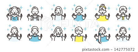 簡單插圖:一組不同年齡層男孩女孩的向量圖標,他們都擁有閃亮、快樂的笑容。 簡單插圖:一組不同年齡層男孩女孩的向量圖標,他們都擁有閃亮、快樂的笑容。 142775072