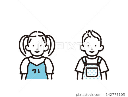 兩個微笑的幼兒,一男一女,年齡在2-3歲之間的簡單插圖(向量圖) 兩個微笑的幼兒,一男一女,年齡在2-3歲之間的簡單插圖(向量圖) 142775105