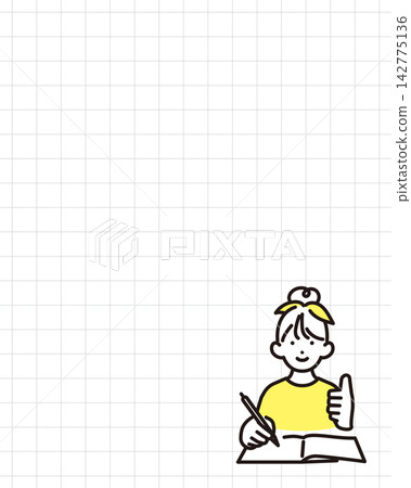 簡單插畫:一名小學生女孩一邊記筆記一邊豎起大拇指(向量圖) 簡單插畫:一名小學生女孩一邊記筆記一邊豎起大拇指(向量圖) 142775136