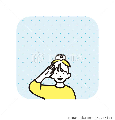 簡筆畫：一位微笑的小學生女孩敬禮（向量圖） 142775143