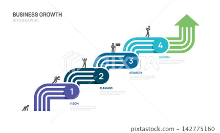 4 Step Business Infographic Template for Process Presentation and Strategy Planning Vector Illustration. 142775160