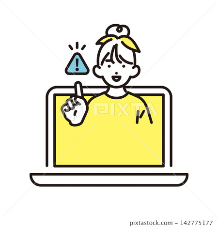 簡單插畫:一位小學生從筆記型電腦探出頭來,講解安全須知。 (向量圖) 簡單插畫:一位小學生從筆記型電腦探出頭來,講解安全須知。 (向量圖) 142775177