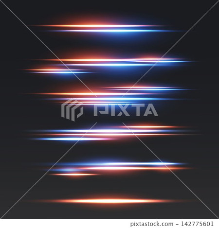 Horizontal light trails creating a dynamic and energetic abstract background Horizontal light trails creating a dynamic and energetic abstract background 142775601